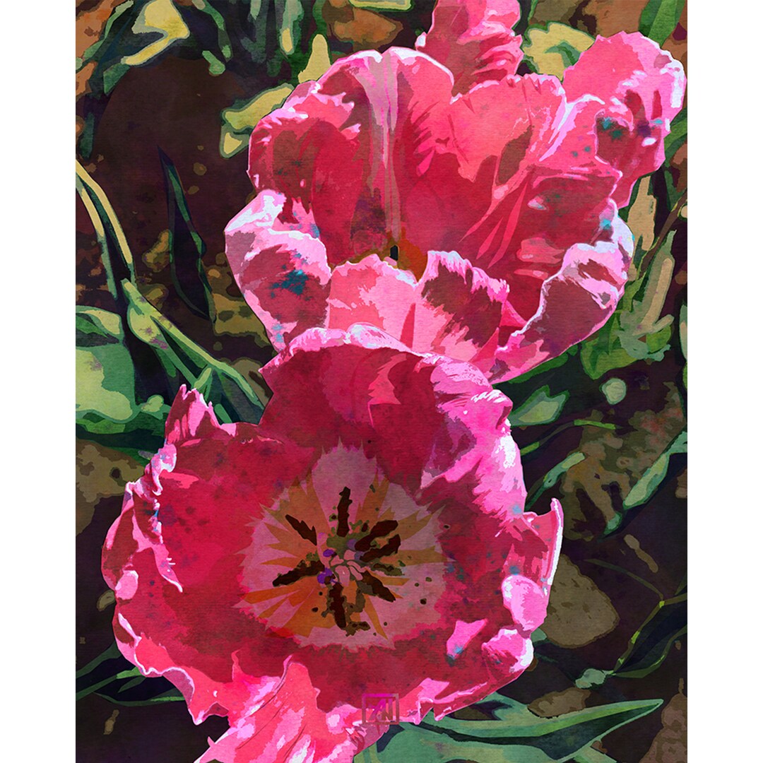 Tulip Flower Art Print #1 -two Pink Tulips Watercolor Floral Wall Art ...