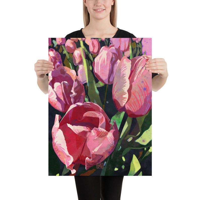 Tulip Flower Art Print #13 - Traditional Pink Tulips Watercolor Floral ...