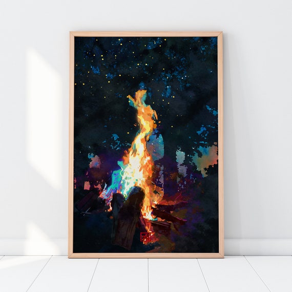 Forest Campfire Art Print Magical Bonfire Wall Art Log - Etsy Canada