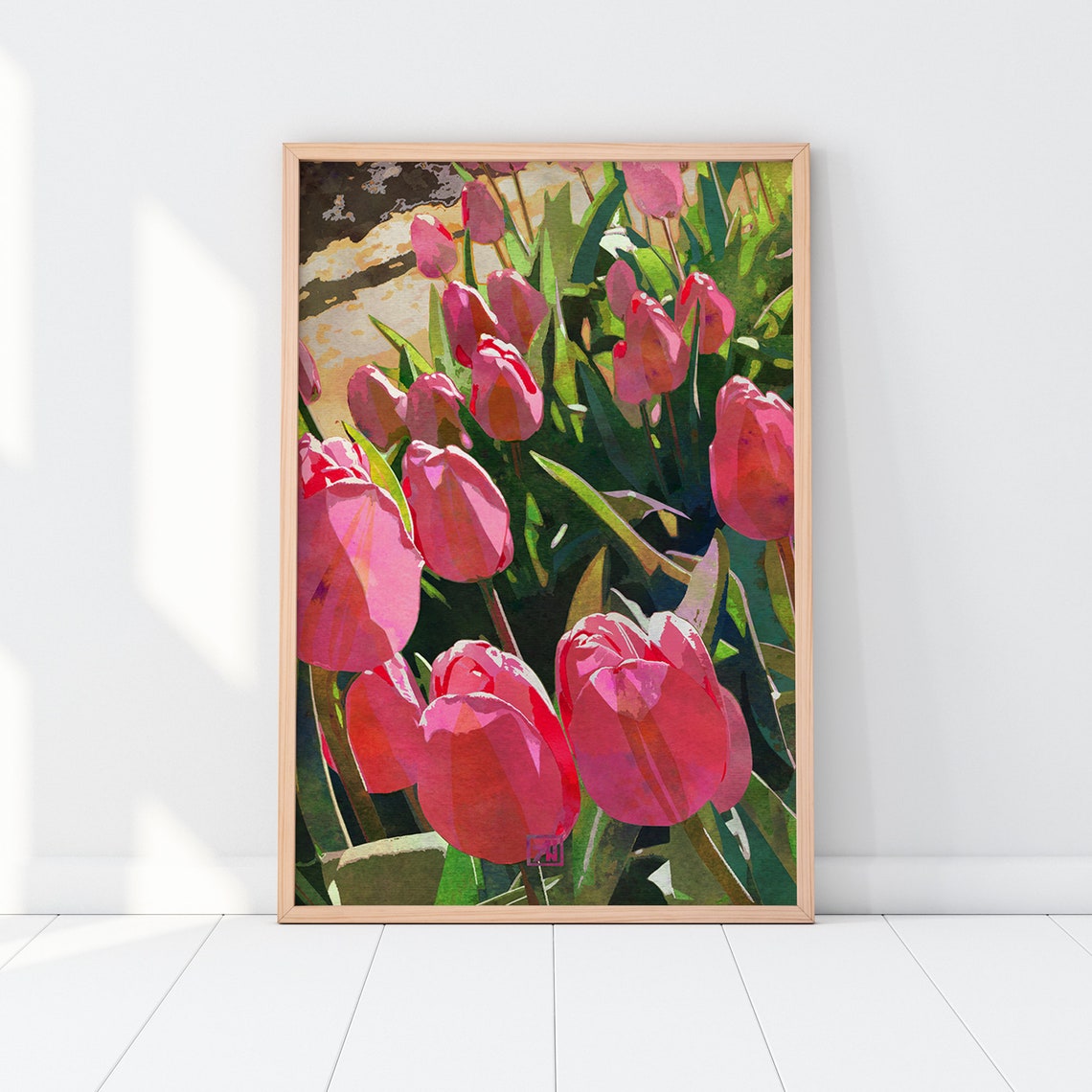 Tulip Flower Art Print 11 Pink Tulip Field Watercolor - Etsy