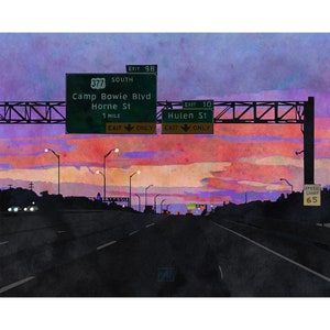 Sunset Highway Landscape - Fort Worth Texas Camp Bowie Blvd 1 Mile