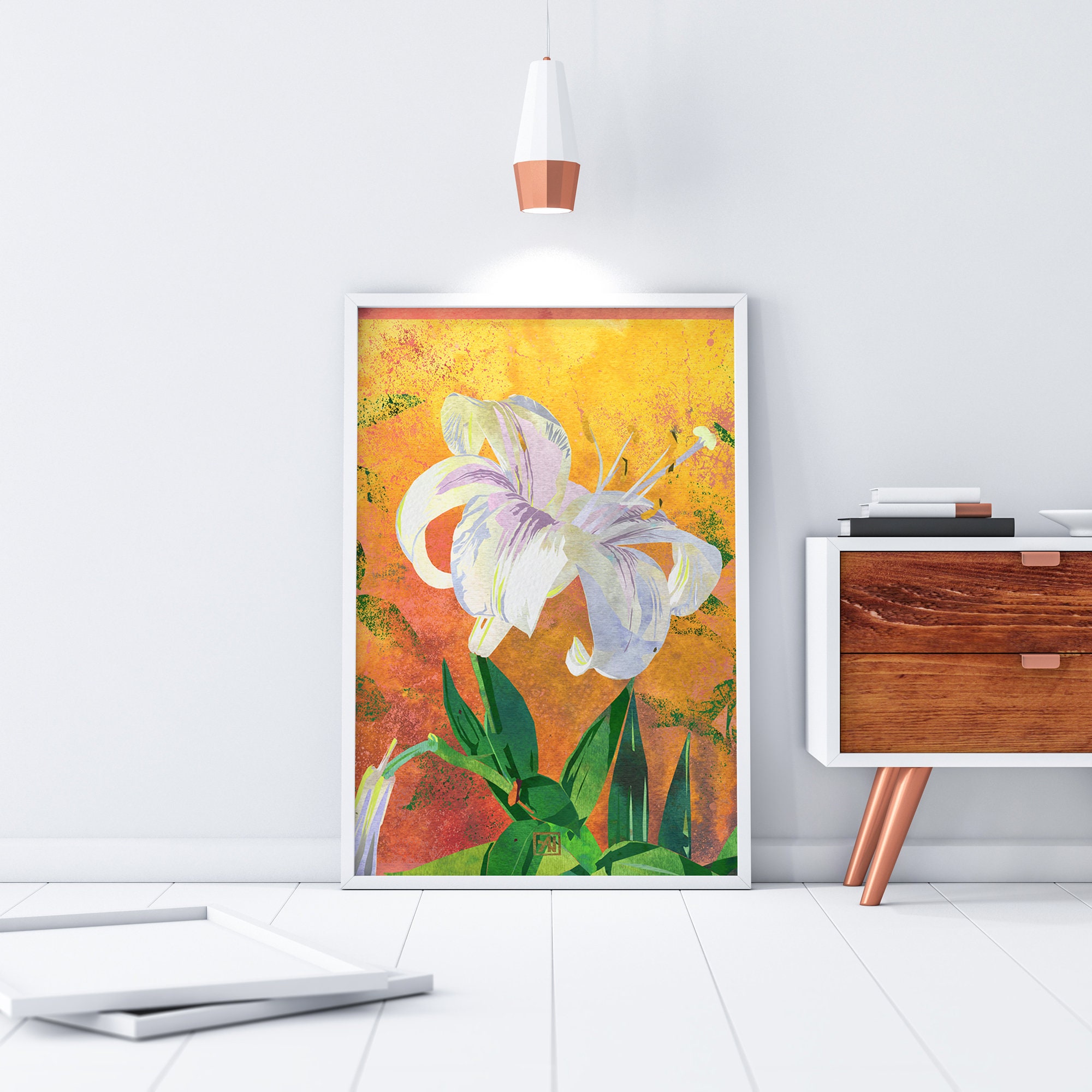 Asiatic Lily Watercolor Art Print White Oriental Lily Floral - Etsy