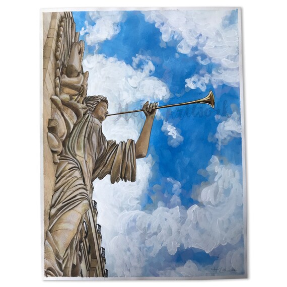 Bass Hall Angel Original Watercolor Painting: Fort Worth Texas