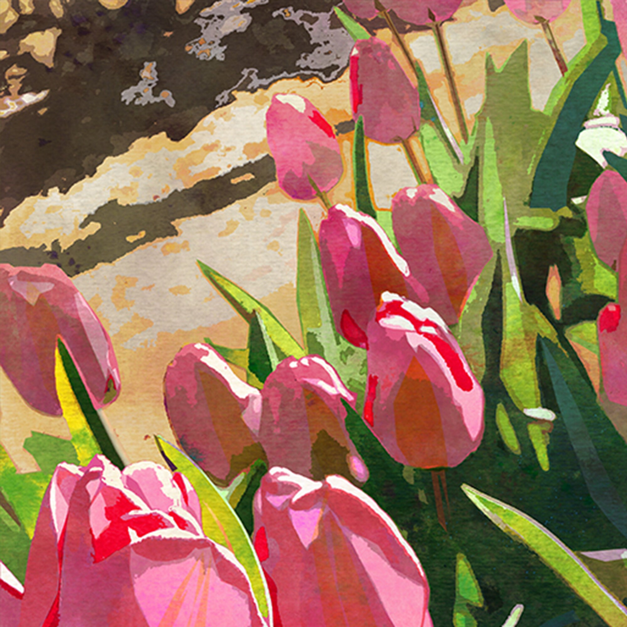 Tulip Flower Art Print #11 - Pink Tulip Field Watercolor Floral Wall ...