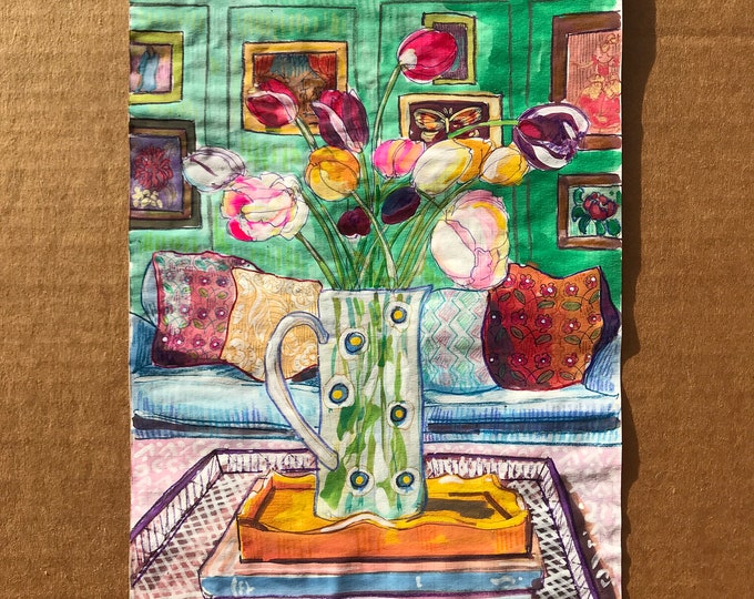 Original Room Interior Watercolor Painting | the Preppy Tulip ...