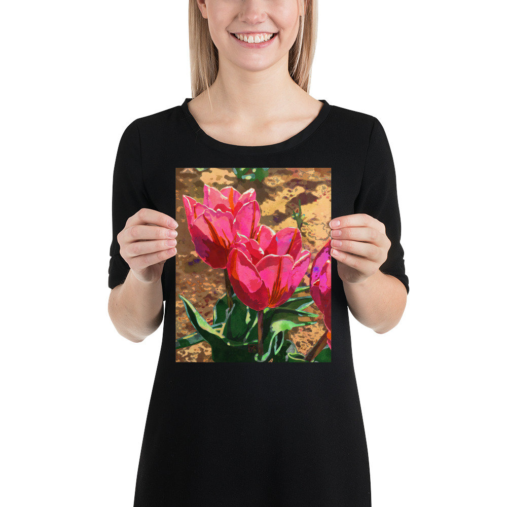 Tulip Flower Art Print #12 - Hot Pink Tulips Watercolor Floral Wall Art ...