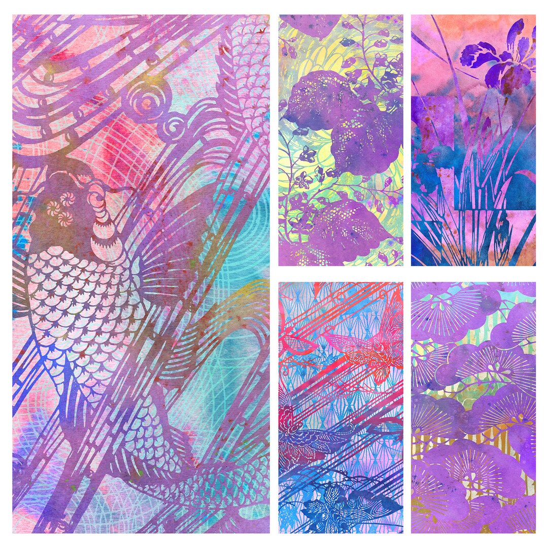antique-japanese-stencil-print-note-card-collection-lilac-purple-multi