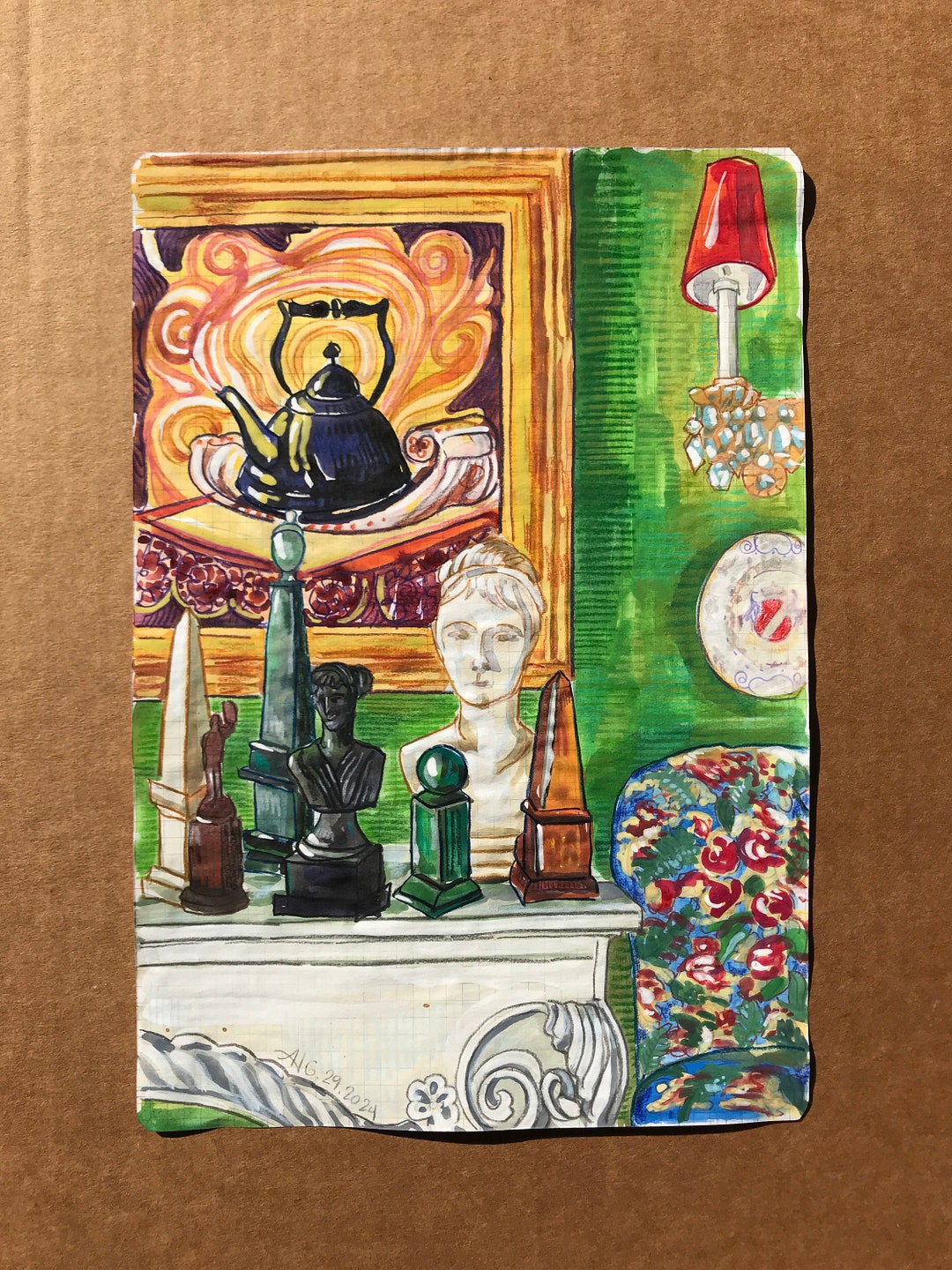 Original Room Interior Watercolor Painting Room Portrait Club Week 120 ...