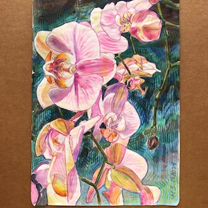 Pale Pink Orchids Notebook Watercolor #5 - Floral Watercolor Painting | Modern Floral Artwork | Orchid Wall Art | Tropical Floral Art