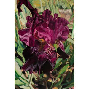 Neon Cowboy Bearded Iris Original Floral Painting | Purple Iris Flower Acrylic Painting | Iris Wall Art