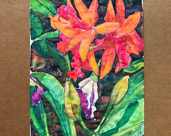 Orange Orchid Flowers Notebook Watercolor #1 - Floral Watercolor Painting | Modern Floral Artwork | Orchid Wall Art | Tropical Floral Art