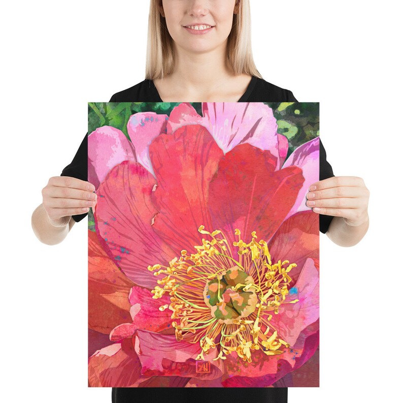 Impression d'art #7 pivoine rose corail - Illustration de fleur de pivoine | Décoration florale maximaliste pour la maison | Imprimés floraux féminins modernes image 8