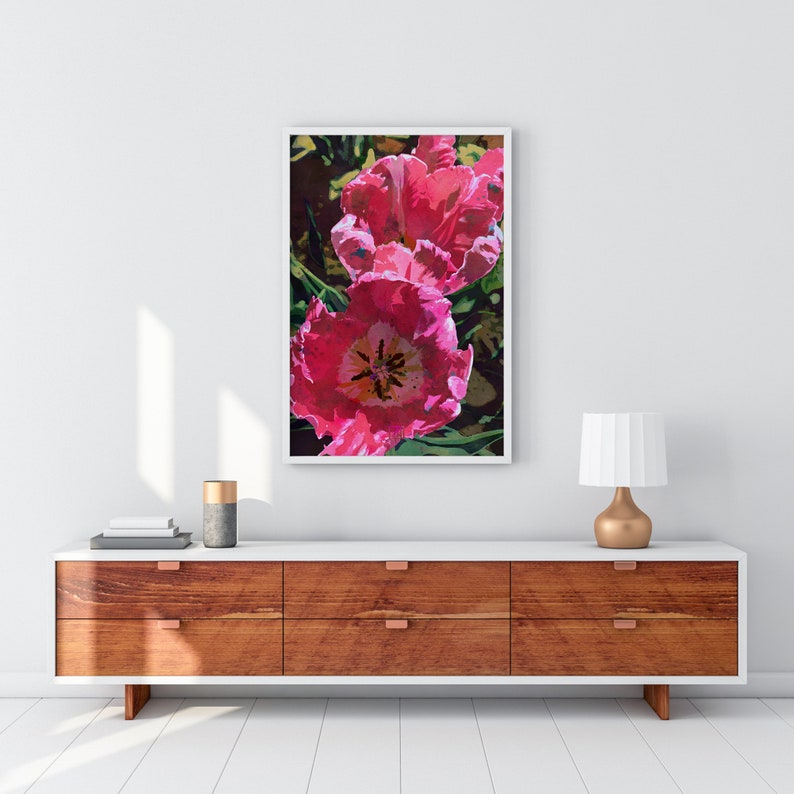 Tulip Flower Art Print #1 -two Pink Tulips Watercolor Floral Wall Art ...