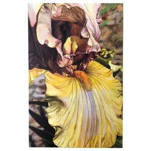 Yellow Iris Flower Original Painting on Wood - Photorealistic Acrylic Floral Art | Colorful Bearded Iris Wall Art