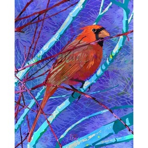 Christmas Cardinal Art Print - Red Azure Blue | Winter Holiday Red Bird Wall Art