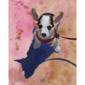 Corgi Puppy Art Print | Welsh Corgi Dog Art | Cute Corgis Watercolor Print - Terracotta