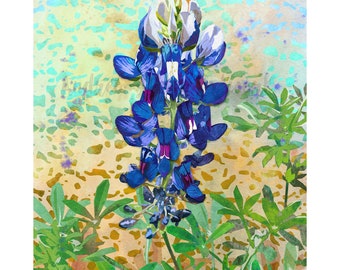 Bluebonnet Art Print, Texas State Flower, Bluebonnet Illustration, State Flower Art, Blue Floral Print