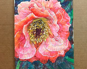 Blazing Coral Peony Flower #12 - Watercolor Sketch on Notebook Paper (April 10, 2024) | Original Floral Watercolor Painting - Orange Coral