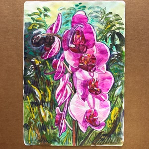 Pink Orchid Cluster Notebook Watercolor #4 - Floral Watercolor Painting | Modern Floral Artwork | Orchid Wall Art | Tropical Floral Art