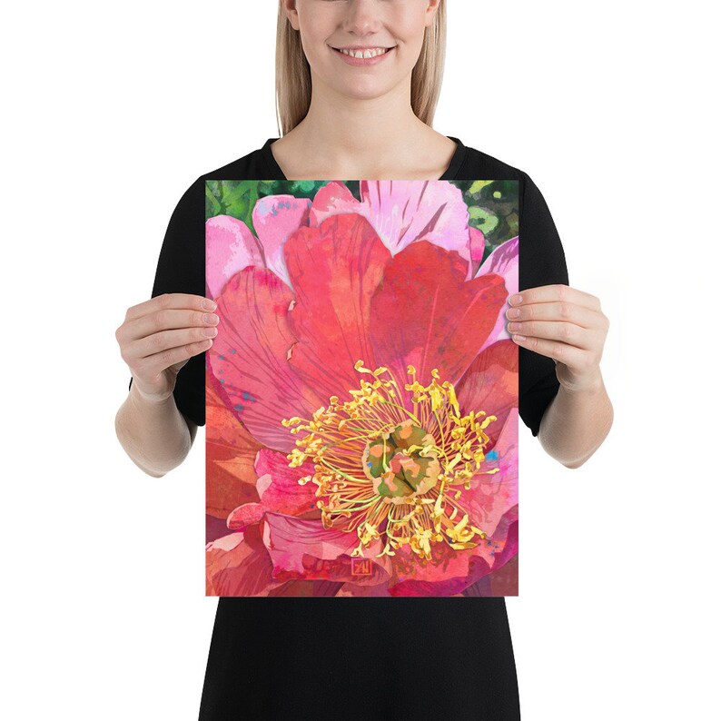 Impression d'art #7 pivoine rose corail - Illustration de fleur de pivoine | Décoration florale maximaliste pour la maison | Imprimés floraux féminins modernes image 7