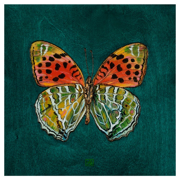 Butterfly Art Print | Himalayan Fritillary Butterfly | Green Orange Butterfly Wall Decor