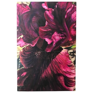 Purple Amethyst Iris Flower Original Painting on Wood - Photorealistic Acrylic Floral Art | Colorful Bearded Iris Wall Art