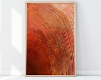 Brazilian Agate Slice - Coral | Modern Abstract Rock Art Print | Agate Rock Art | Wabi Sabi Home Decor |  Contemporary Art Illustration