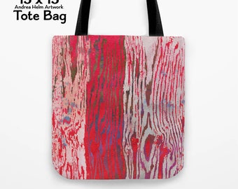 Red Faux Bois Woodgrain Canvas Tote Bag