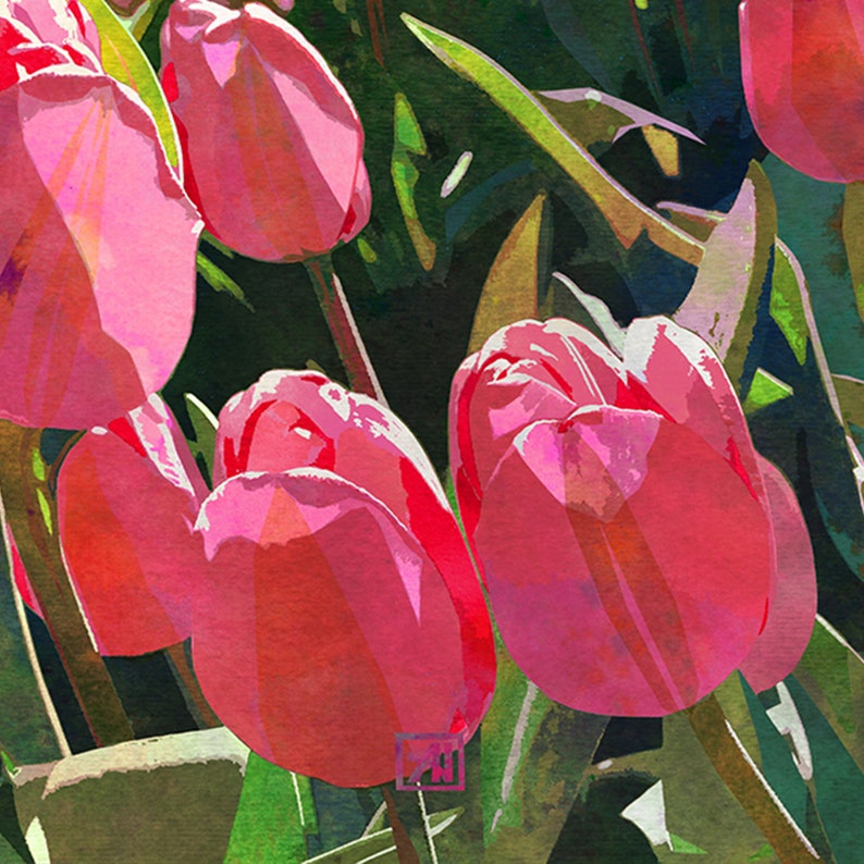 Tulip Flower Art Print #11 - Pink Tulip Field Watercolor Floral Wall ...