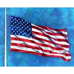 July 4th American Flag Art Print - Stars and Stripes US Flag Wall Art | Summer Nights |  Independence Day 4th of July Home Decor | Flag Day