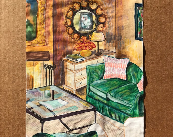 Original Room Interior Watercolor Painting | the GREEN SOFA - Interior ...