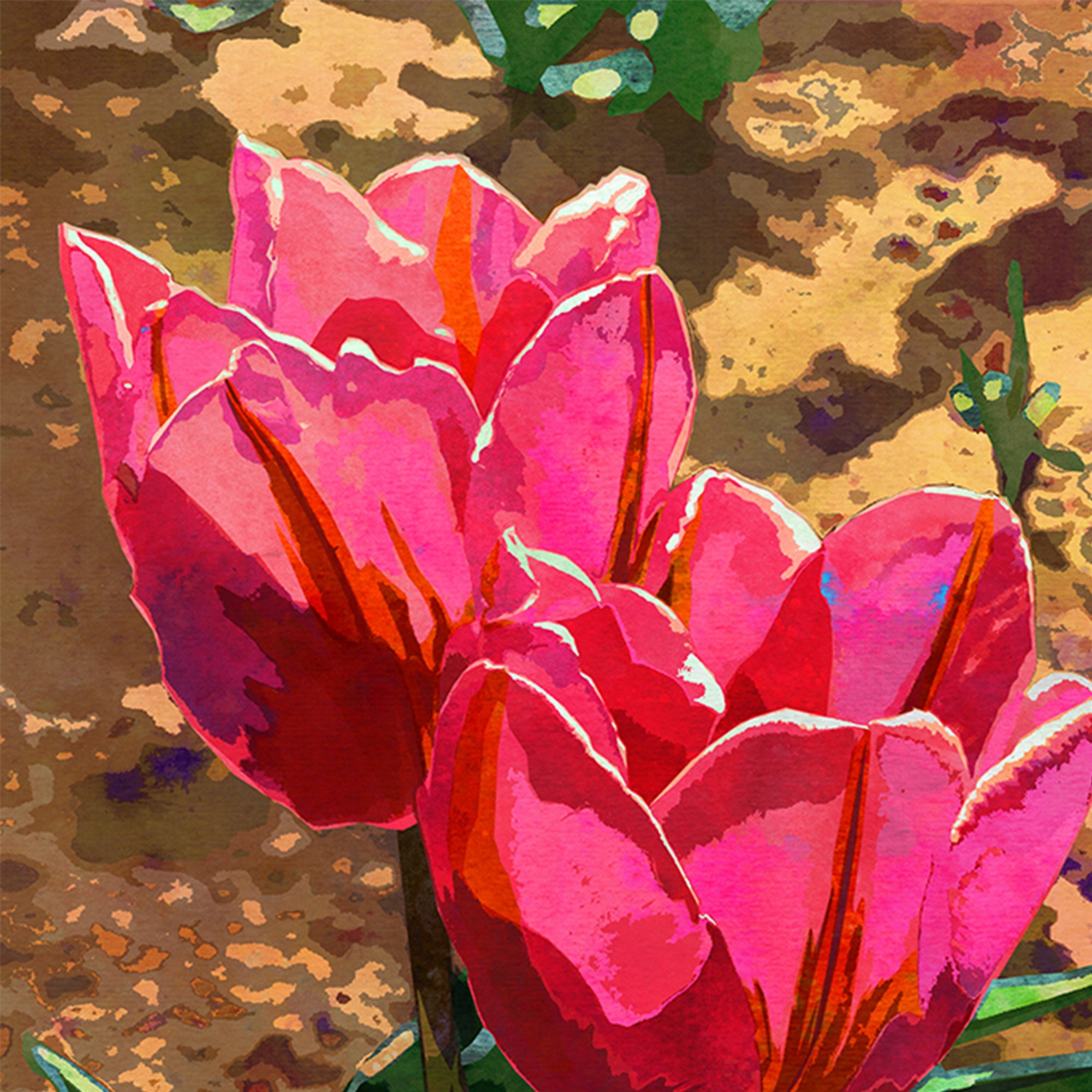 Tulip Flower Art Print #12 - Hot Pink Tulips Watercolor Floral Wall Art ...