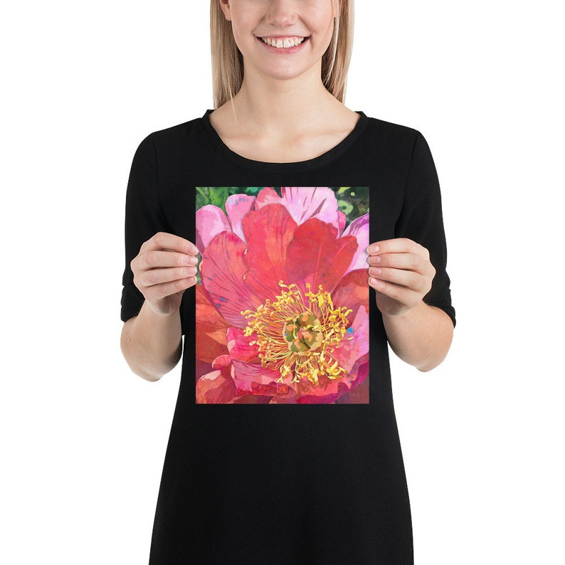 Impression d'art #7 pivoine rose corail - Illustration de fleur de pivoine | Décoration florale maximaliste pour la maison | Imprimés floraux féminins modernes image 6