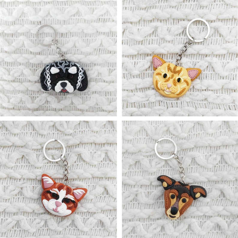 Pet Portrait Keychains Cat Key Ring Dog Keyring Polymer Etsy
