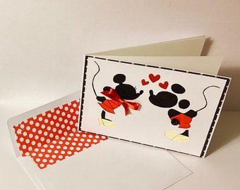 Mickey & Minnie Handmade Iris Fold - All Occasion Greeting Card,Happy Birthday, Valentine,Anniversary -Super Cute!