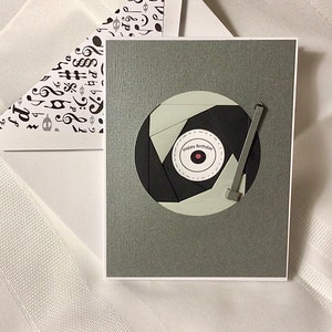 Luxurious Iris Fold  Handmade Happy Birthday Card -  Ideal for  Ladies or Gentlemen -Vinyl Record Design  “ Happy Birthday” Music Lovers