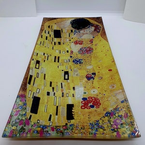 KLIMT The Kiss Decoratief dienblad met glazen platen Woondecoratie Goudkleurig design Cadeau voor haar
