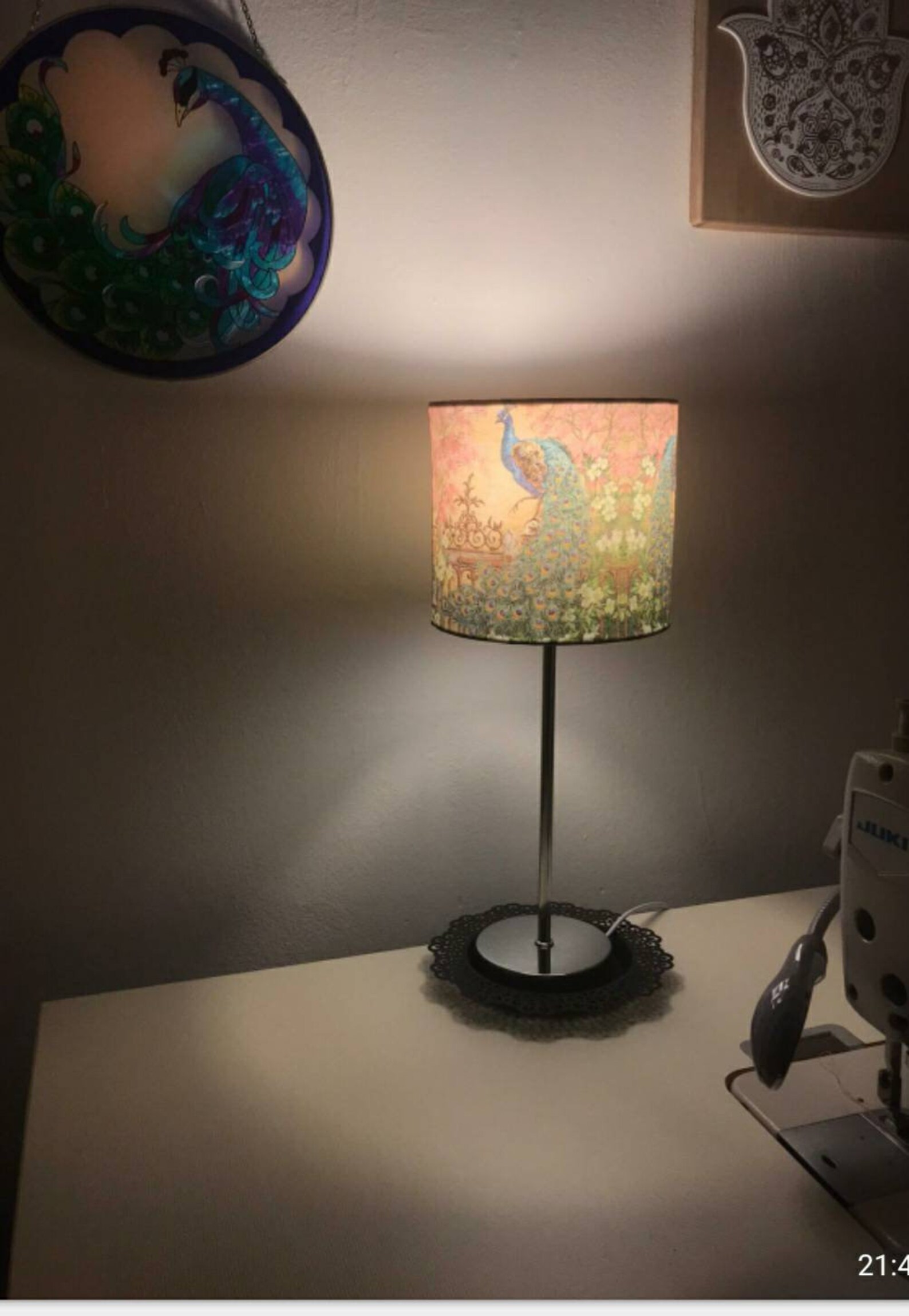 Small Handmade Decoupage Bedside Table Lamp Peacock Flower Etsy UK