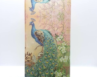 Lámpara de mesa de pavo real decoupage hecha a mano: decoración del hogar de vidrio esmerilado