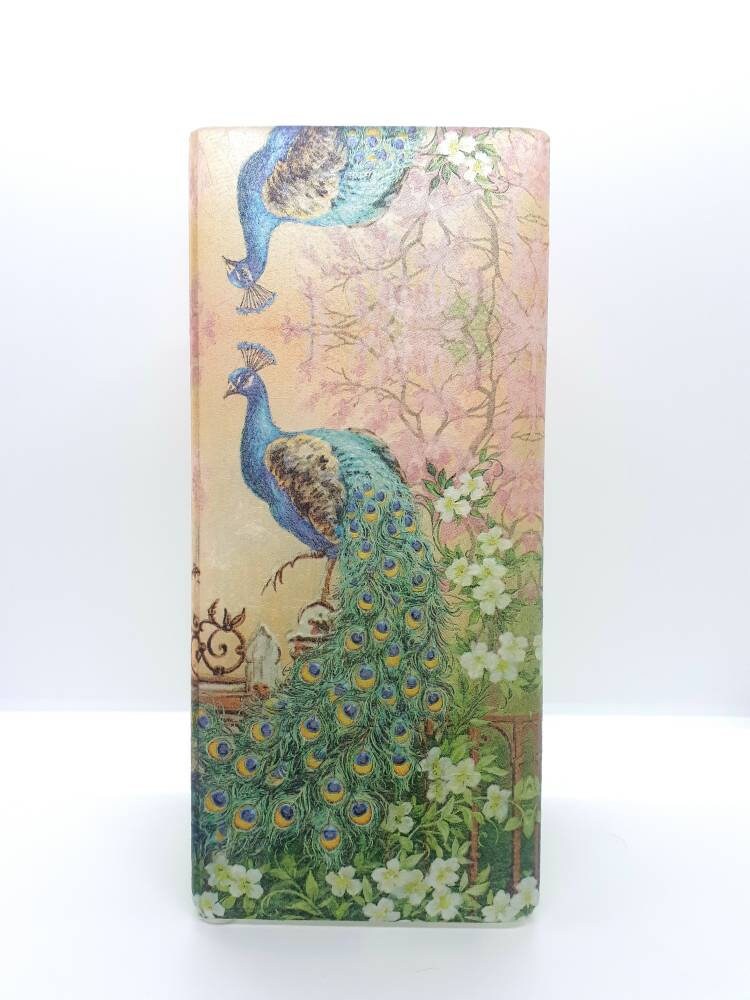 Decorated Decoupaged Frosted Glass Noble Peacock Table Lamp Etsy
