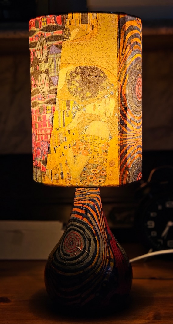 Klimt 'The Kiss' | Tall Touch Table Lamp | Abstract Art Decor | Decoupage Gift