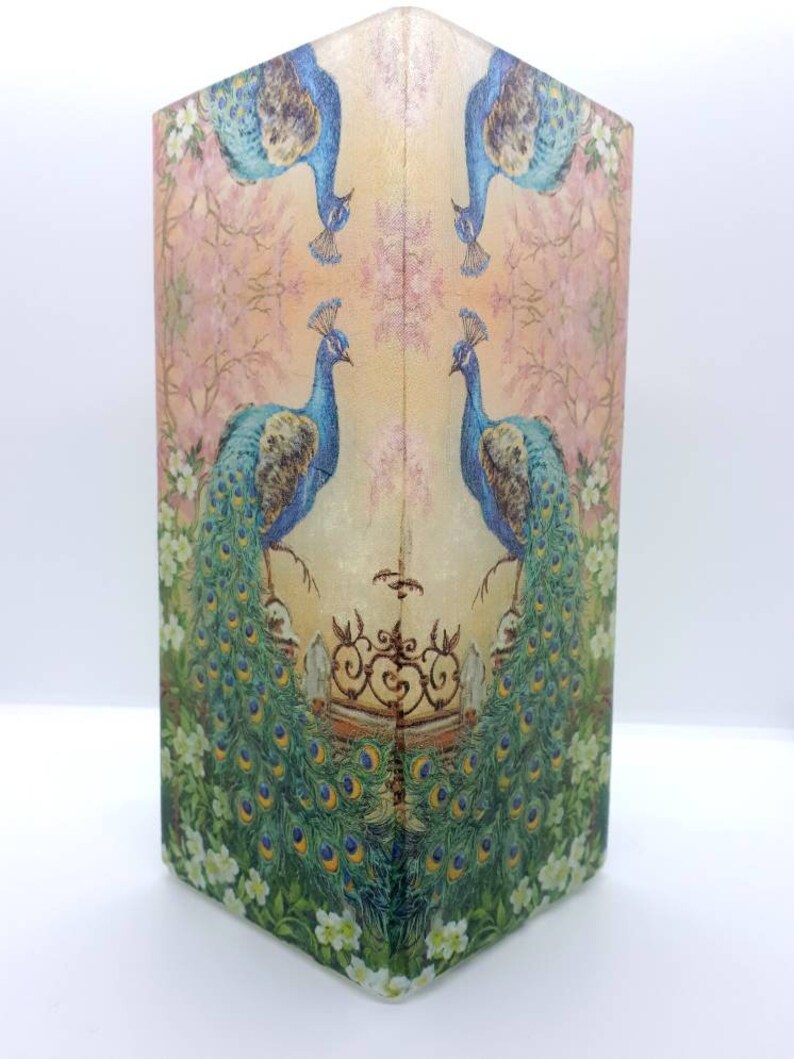 Decorated Decoupaged Frosted Glass Noble Peacock Table Lamp Etsy