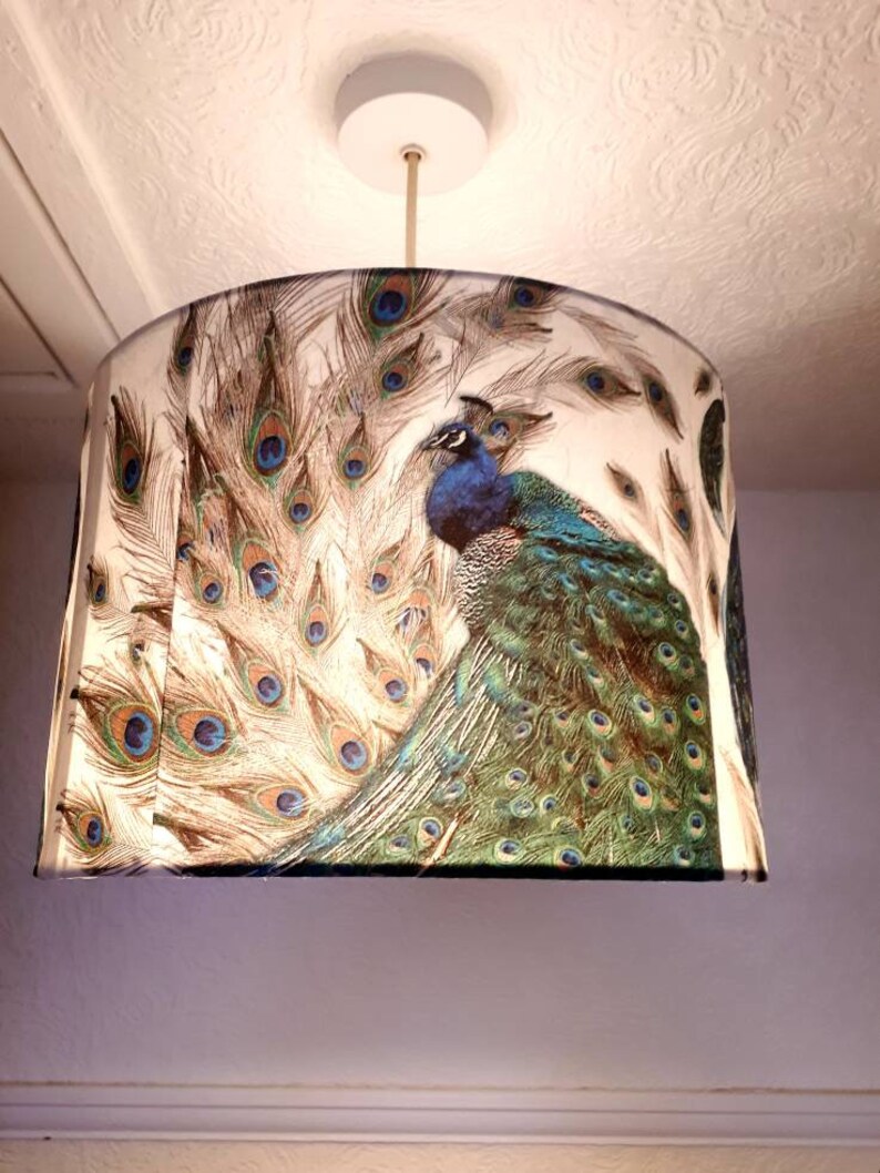 Large Decoupaged Peacock Ceiling Lampshade Decorated Handmade Etsy