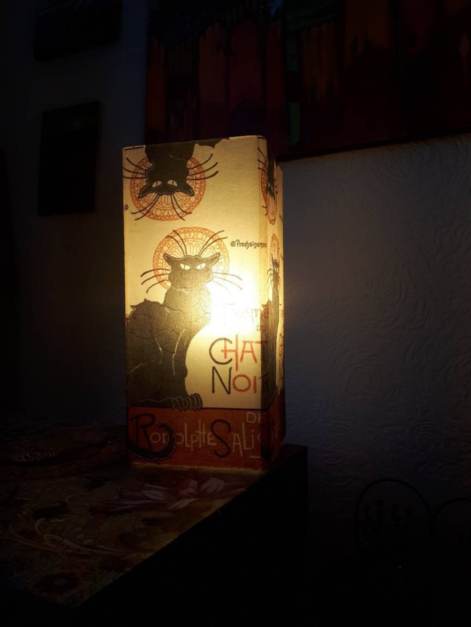 Decorated Decoupaged Frosted Glass Chat Noir Black Cat Table Etsy