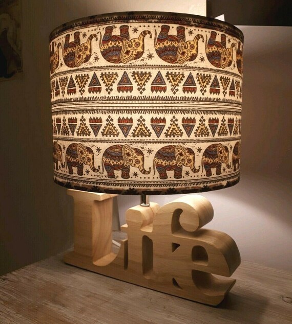 Decoupaged Bedside Table Lampshade Africa Elephant Design Night Light Ceiling Gift Home \u0026 Living Accessories Art Decor Handmade