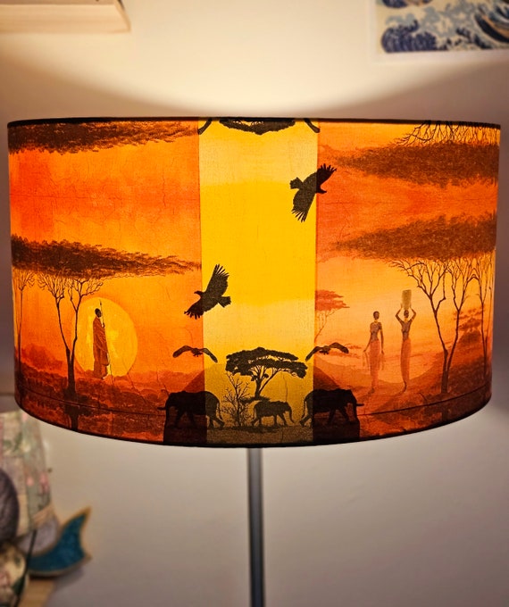 Africa Sunset Decoupaged Bedside Table Lampshade Orange Design