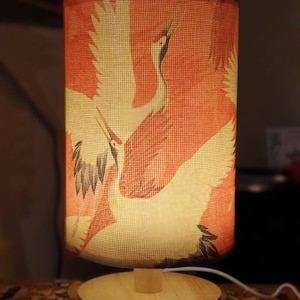 USB Japanese Cranes in Flight Bird Decoupage Table Lamp Red Oriental Design Home Decor Bedside Night Light Gift