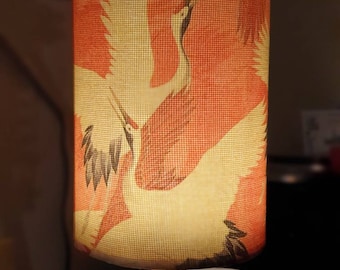 Decoupage Table Lamp: Japanese Crane Design, Red Oriental Night Light (USB)