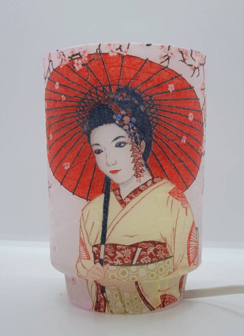 Frosted Glass Geisha Nr. III Decoupage Table Lamp Cherry Etsy UK