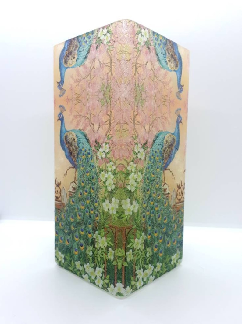 Decorated Decoupaged Frosted Glass Noble Peacock Table Lamp Etsy